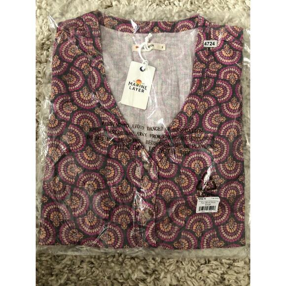Marine Layer Colette Top Printed Doublecloth Fan Block Print Pink Purple NWT S - Picture 4 of 8